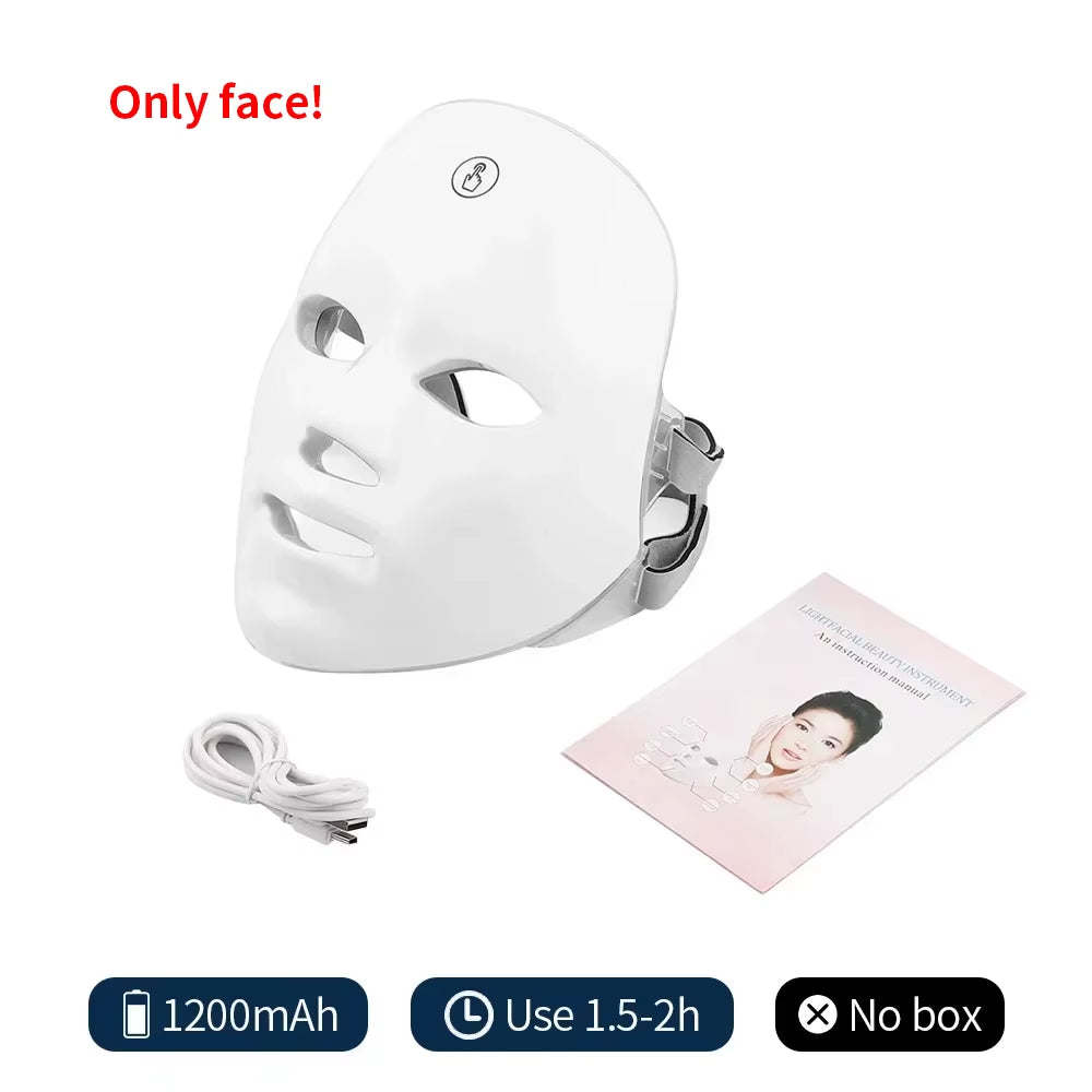 Máquina De Belleza Facial LED Inalámbrica De 7 Colores Photon Facial Cuello Piel Apretar Rejuvenecimiento Mascarilla Facial Para El Cuello