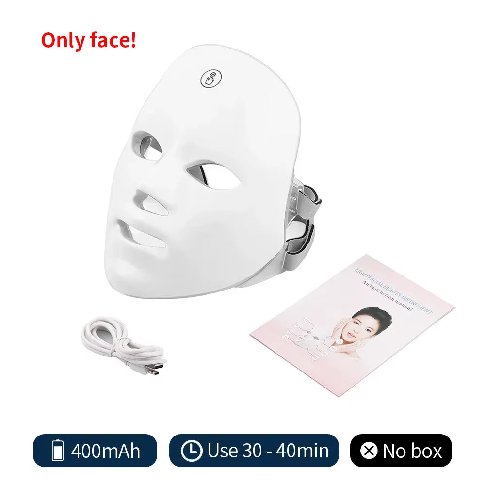 Máquina De Belleza Facial LED Inalámbrica De 7 Colores Photon Facial Cuello Piel Apretar Rejuvenecimiento Mascarilla Facial Para El Cuello
