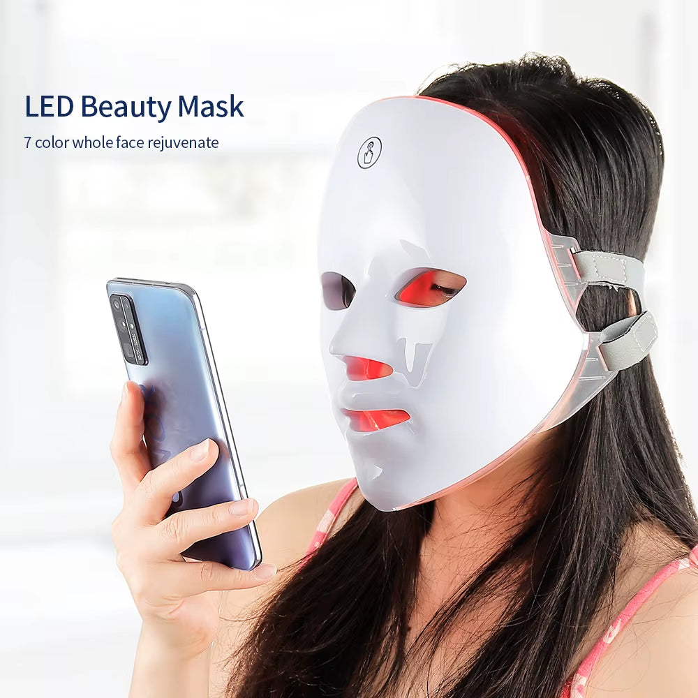 Máquina De Belleza Facial LED Inalámbrica De 7 Colores Photon Facial Cuello Piel Apretar Rejuvenecimiento Mascarilla Facial Para El Cuello